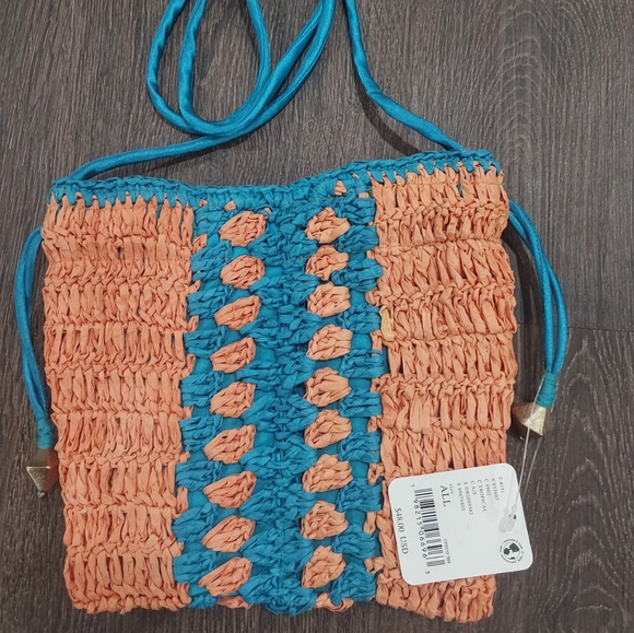 Free People Handbags - FREE PEOPLE NWT Orange and Blue Woven Bag